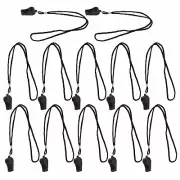 12pcs Plastic Whistle Black Loud Crisp Sound Sports Whistle With Lanyard LJ