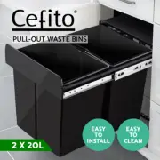 Cefito 2X20L Rubbish Bin Pull Out Bin Kitchen Bins Double Dual Twin Sliding