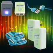 2X 4 USB PORT HUB AC WALL ADAPTER+3FT CABLE POWER CHARGER SYNC AQUA GALAXY TAB