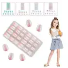 Sparkling 24pcs Kids Childrens Girl Fake Stick Press Nails Finger Cover J8T4