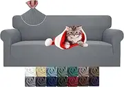 [JIVINER] High Stretch Couch Covers for 3 Cushion Couch 1-Piece Jacquard Elastic Sofa Slipcovers Anti Slip Sofa Cover with Elastic Bottom Furniture Protector for Kids Pets (Sofa, Light Gray)