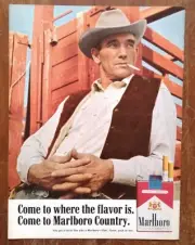 1966 Marlboro Cigarettes Cowboy In Leather Vest Smoking Photo Vintage Print Ad