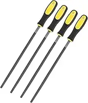uxcell 4-Pack Round Metal File 10 Inch, High Carbon Steel File Diamond File Hand File W PVC Grip Handle for Wood/Metal/Ceramic/Glass/Stone/Jewelry/Tile/Model/DIY/Sharpening File
