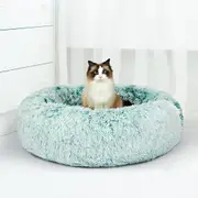 Pawz Pet Bed Cat Dog Donut Nest Calming Mat Soft Plush Kennel Teal M