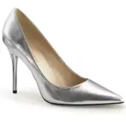 Pleaser Sexy High Heels Office Formal Cocktail Pointed Toe Silver Stilettos