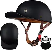 Vintage Motorcycle Baseball Cap Half Helmets Retro Jet Helmet Half Shell Helmet with DOT/ECE Approval with Quick Release for Scooter Cruiser Chopper Men Women Motorcycle Helmet E,L=59-60cm
