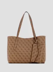 GUESS Women's Brown Logo Brenton Tote Bag, Faux Leather