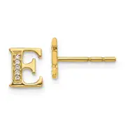 14k Yellow Gold Real Diamond Initial E Earrings