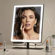 Amdelne Hollywood Vanity Mirror with Lights, 25x34cm Lighted Makeup Mirror with 3 Colour Modes, Dimmable, Smart Touch Control, USB Cable & Adapter Included, for Women, Bedroom & Dressing Table (Black)