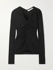 [Another Tomorrow] Another Tomorrow - + Net Sustain Ruched Stretch-jersey Top - Black - IT38 IT 38 Black