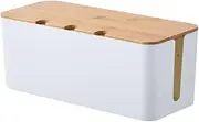 WADY Cable Management Box, Bamboo Cover Cable Management Box, Wires Keeper Holder, Cord Organizer for Desk TV Computer USB Hub System to Cover and Hide & Power Strips & Cords (White, Small)