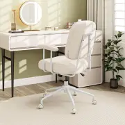 CostwayUpholstered Task Chair with Cushioned Back and Padded Armrests-Beige