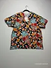 Nurse Uniform Peaches Scrub Shirt Women's Medium Black Floral 100% Cotton