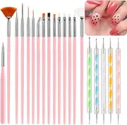 15pcs Pink Nail Art Brushes Kit,5pcs Nail Dotting Pens,Rookii Nail Painting Brushes for Dot Drawing Home Salon,Pattern Tracing Pen, Ball Embossing Pen for Transfer Paper