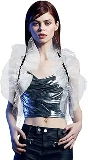 CABODYALS White Long Organza Ruffled Pleated Sheer Detachable Decorative Scarf Wrap Neck Costume False Collar Shawl Tulle Shawls for Women Wedding Bridal Party Evening Dress Accessories