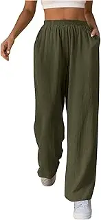 [Generic] Womens High Waisted Linen Pants Summer Loose Fit Wide Leg Pants Flowy Palazzo Pant Lightweight Casual Trousers