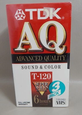 3 Pack TDK VHS T-120 SUPER AVILYN TECHNOLOGY AQ T-120AQ VCR Tape - NEW & SEALED