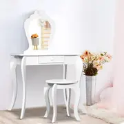 White Kids Vanity Dressing Table Stool Set Mirror Princess Children Makeup