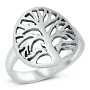 Tree of Life Rings Genuine Sterling Silver 925 Oxidized Face Height 17 mm Size 9