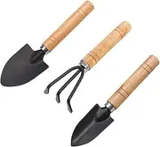Gardening Hand Tools Set, 3 Pieces, Wooden Handle, Mini Trowel, Cultivator, Hand Fork