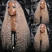 100% Virgin Remy Human Hair 5x5 Closure Glueless Wigs 13x4 Lace Front Human Hair Wig Curly Ash Blonde Wig with Baby Hair Natural Hairline Pre-Plucked For Wom