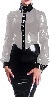 [ERFSQIYALHJ] Clear Plastic PVC Women Shirt Sexy Long Sleeve Button-up Shirts Tops Clubwear