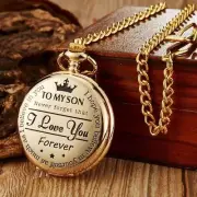 Golden/Black/Silver To My Son Quartz Pocket Watch Necklace Chain Boy Xmas Gift