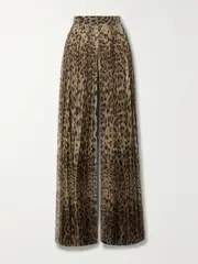 [Dolce & Gabbana] Dolce & Gabbana - Leopard-print Pleated Chiffon Wide-leg Pants - Leopard print - IT42 IT 42 Animal print