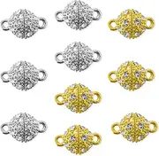 [HAIKING] Rhinestone Magnetic Clasps, 10 PCS Golden & Silver Jewelry Magnetic Buckle for Bracelet, Necklace (10 mm)