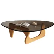 Catzon Triangle Glass Coffee Table with Solid Wood Base for Living Room-Grey C
