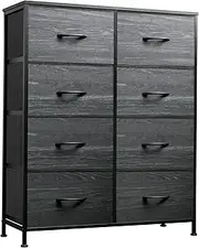 WLIVE Fabric Dresser for Bedroom, Tall Dresser with 8 Drawers, Storage Tower with Fabric Bins, Double Dressers, Chest of Drawers for Closet, Living Room, Dormitory, Charcoal Black Wood Grain Print