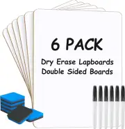 Small White Board Dry Erase Boards 6 Pack, 9" X 12" Mini Whiteboard for Students