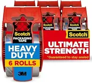 Scotch Heavy Duty Packaging Tape, 1.88" x 22.2 yd, Designed for Packing, Shipping and Mailing, Strong Seal on All Box Types, 1.5" Core, Clear, 6 Rolls with Dispenser (142-6)