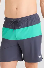 SAXX Oh Buoy 2N1 7-Inch Volley Swim Trunks in India Ink/Peacock at Nordstrom, Size Small