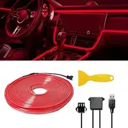 Miisiya El Wire Car LED Interior Strip Light LED Trim Lights Car Dash Light Strips for Car Mood Lighting Atmosphere 5V USB(5M/16.5FT, Red)