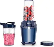 [Morphy Richards] Compact Personal Blender, 2 x Cups with Lids, Crush Ice & Frozen Fruit, Smoothie Maker, 3 Pre-settings, Dishwasher Safe, 1000w, Midnight Blue, 403060