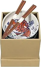 Omotenashi Etegami Tai Donburi Bowls & Chopsticks Set of 2 - Mino Ware Made in Japan