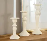 Set of 3 - Ivory Polished Enamel Pedestal Candle Holders by Valerie H467619