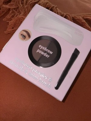 Eyebrow Powder And Stencils And Mini Brush Brown Dark Brown New
