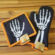Halloween Skeleton Bones Hand Oven Mitt & Potholder Set -NWT Free Ship