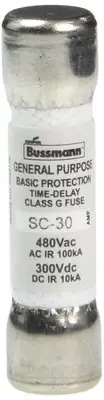 BP/SC-30 30 Amp Time-Delay Class G Melamine Tube 600V UL Listed Carded Bussmann