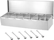 Generic Condiment Jars Seasoning Containers Canisters Spice Pots Multi Compartments Stainless Steel Seasoning Organizer Box for Bar, Six Grids