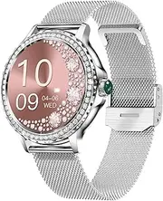 Pard 1.3 Inch Women Smart Watch with Sleep Detection, Heart Rate Blood Pressure for iOS Android Devices, Silver