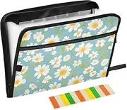 Blue White Daisy Expanding File Folder 13 Pockets A4 Letter Size Filing Folder with Zipper Closure File Organizer Expanding Folder for Business