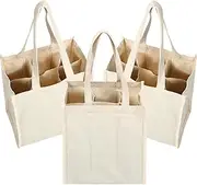 [Berlune] 3 Pcs Reusable 6 Bottle Wine Tote Bag with Divider Canvas Washable Portable Wine Carrier Tote Sturdy Bag for Grocery Bottle Carrier Holder for Travel Camping Picnic