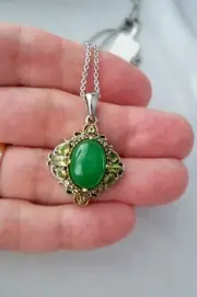 Karis Platinum Bond Green Chalcedony & Peridot Filigree Pendant Necklace