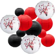 12 Pcs Chinese Paper Lantern Red Cherry Blossom Lantern For Party Home Decor