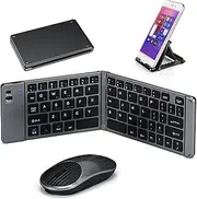 EqiEch Foldable Bluetooth Keyboard,Portable Foldable Wireless Keyboard,Pocket-Sized,with Mouse,Holder,Bluetooth Key-Board Set for Travel,Home,Office
