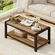 [BON AUGURE] Wood Coffee Table, Rectangle Coffee Tables for Living Room, Farmhouse Living Room Center Tables, Low Cocktail Tea Table with Rounded Corner (Vintage Oak, 43 Inch)