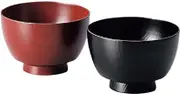 J-Kitchens Japanese Wooden Keyaki Furisode Couple Soup Bowl, Ancient Vermilion, Black (2 Guests), 4.3 inches (10.9 cm), Lacquered and Hand-Painted Part Ichi